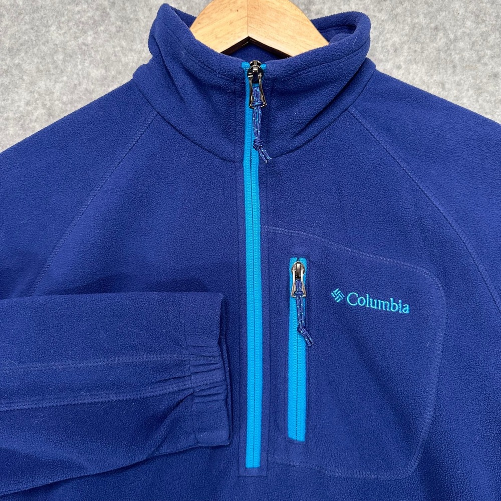 Columbia Mens Fleece Pullover Jacket Blue Quarter Zip Size M